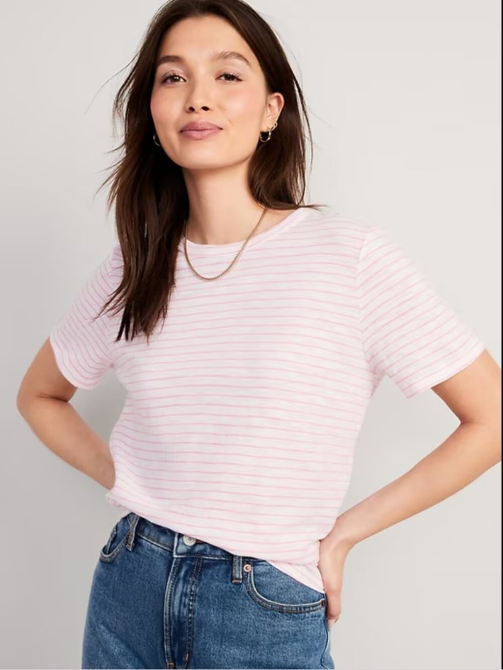 Old Navy - EveryWear Striped Slub-Knit Tee 688950 | Large | Pink & White Stripe - Picture 3 of 10